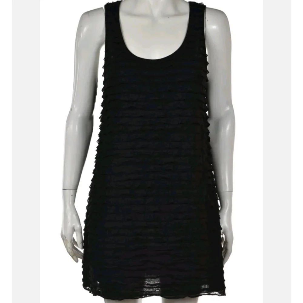 Free People Patra Mesh Ruffled  Black Sleeveless Mini Dress Small
